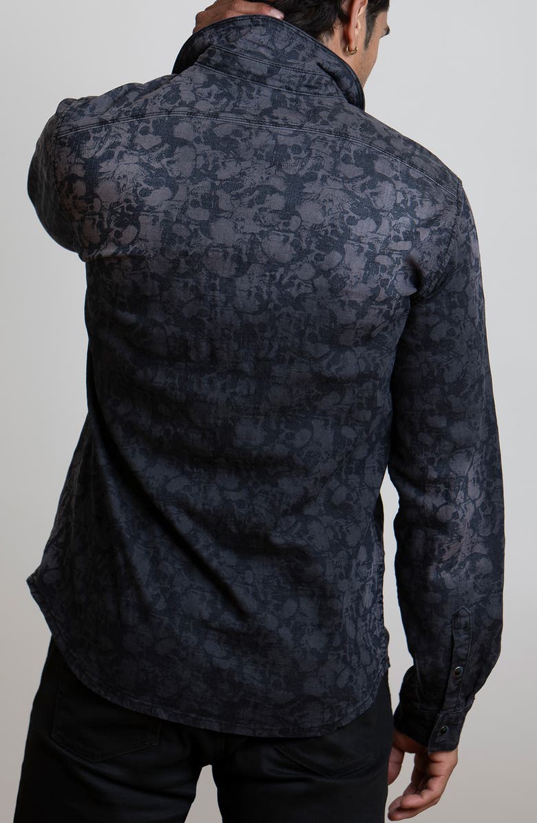 CANYON OF HEROES Skull Stretch Western Denim Shirt, Alternate, color, Black