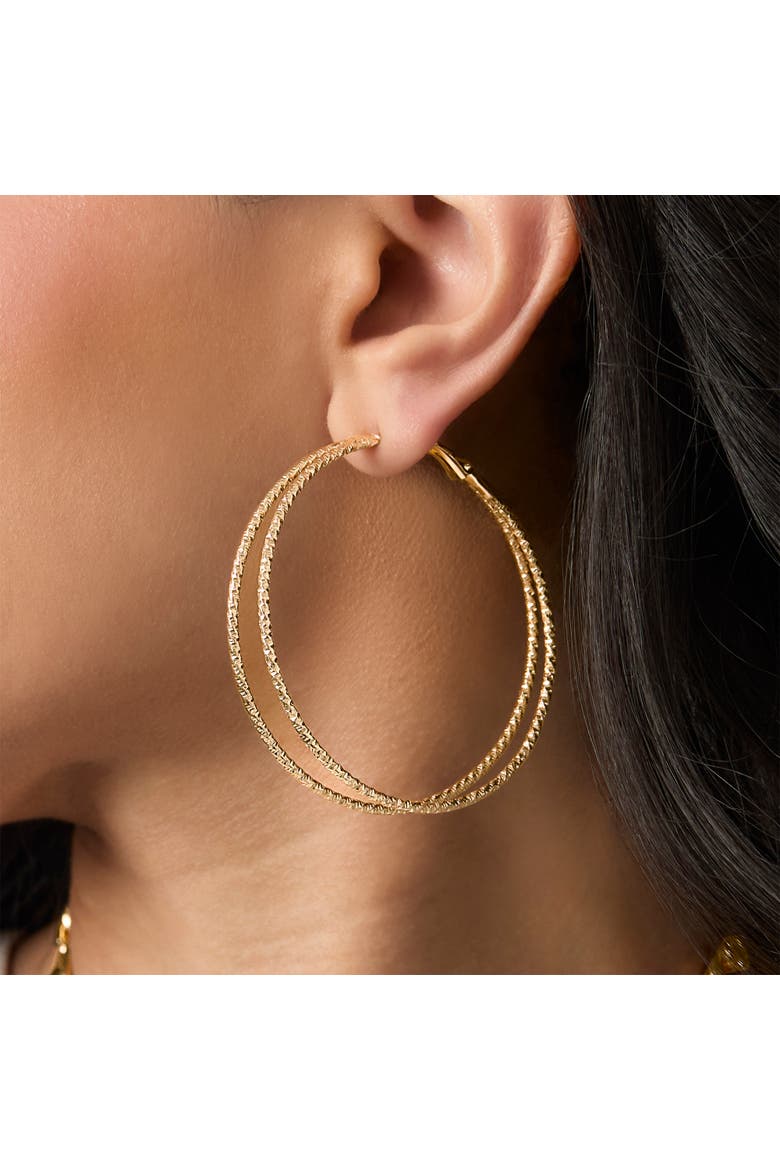 3-Piece Gold-Tone Hoop Earring Set with Butterfly Details, Alternate, color, Gold