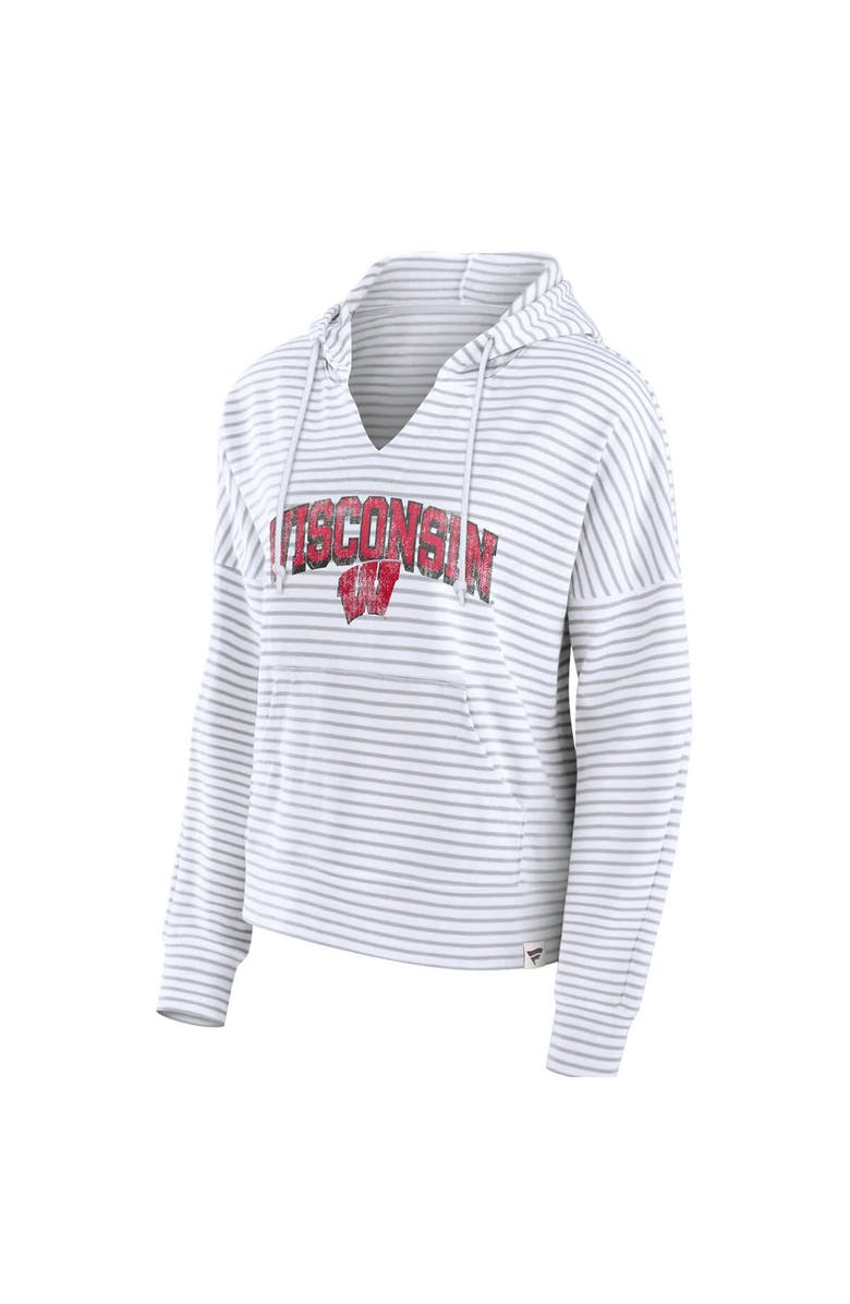 FANATICS Women's Fanatics Branded  White Wisconsin Badgers Striped Notch Neck Pullover Hoodie, Alternate, color, 
