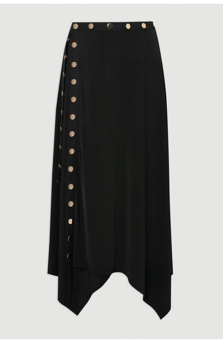 Karen Millen Crepe Hanky Hem Eyelet Maxi Skirt, Alternate, color, Black