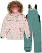 Deux par Deux Discover Retro Faux Fur Hood Jacket & Suspender Pants Two Piece Snowsuit