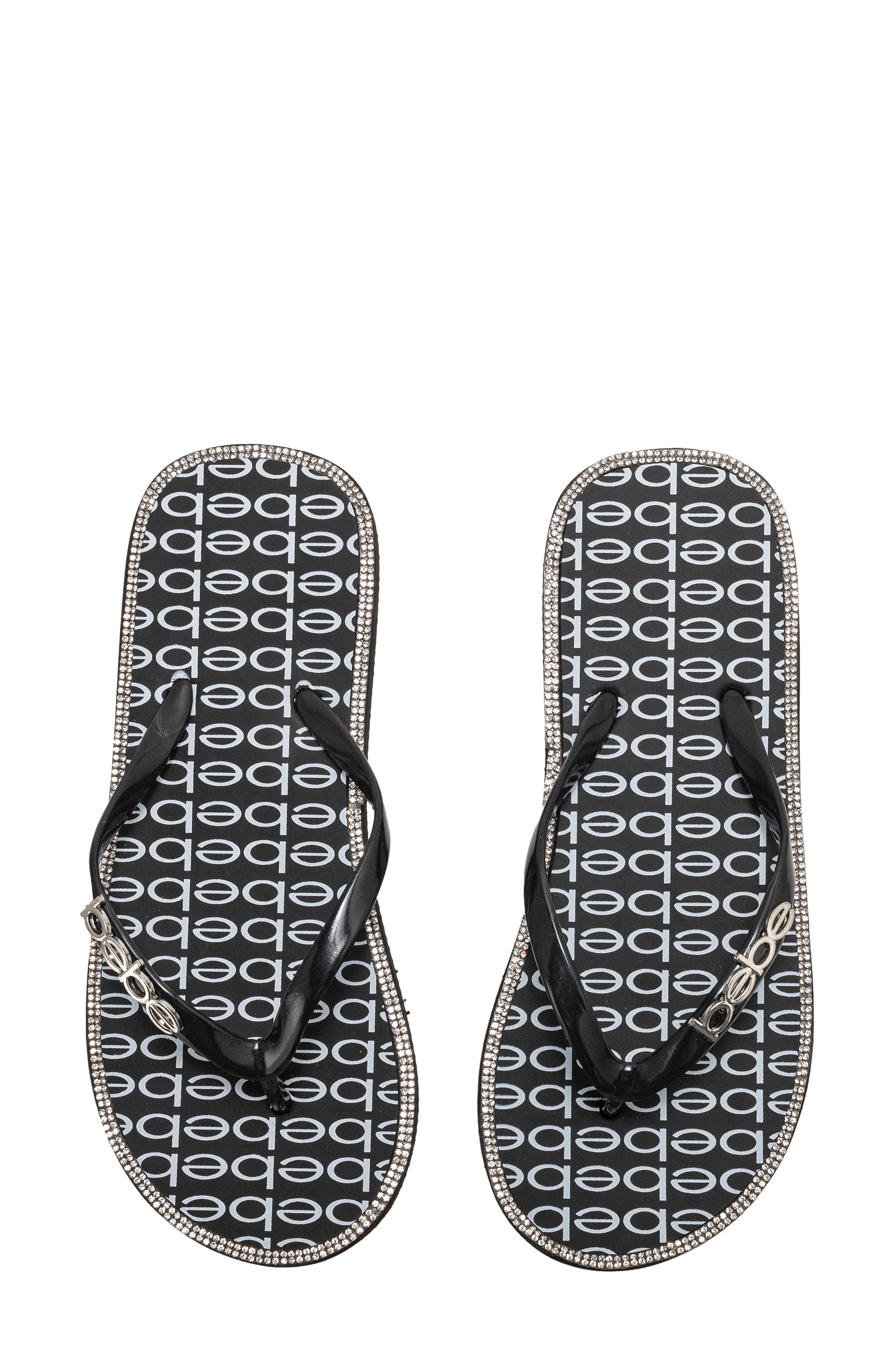 bebe Logo Print Flip Flop, Alternate, color, Black
