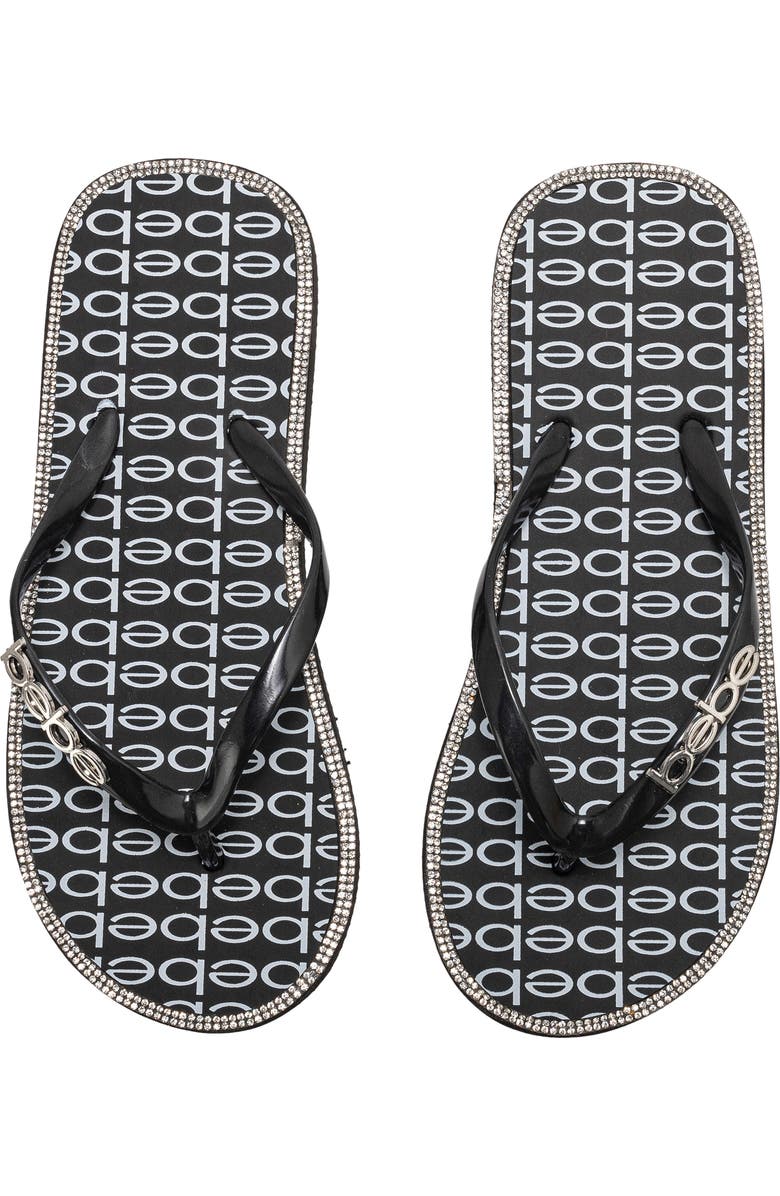 bebe Logo Print Flip Flop, Alternate, color, Black