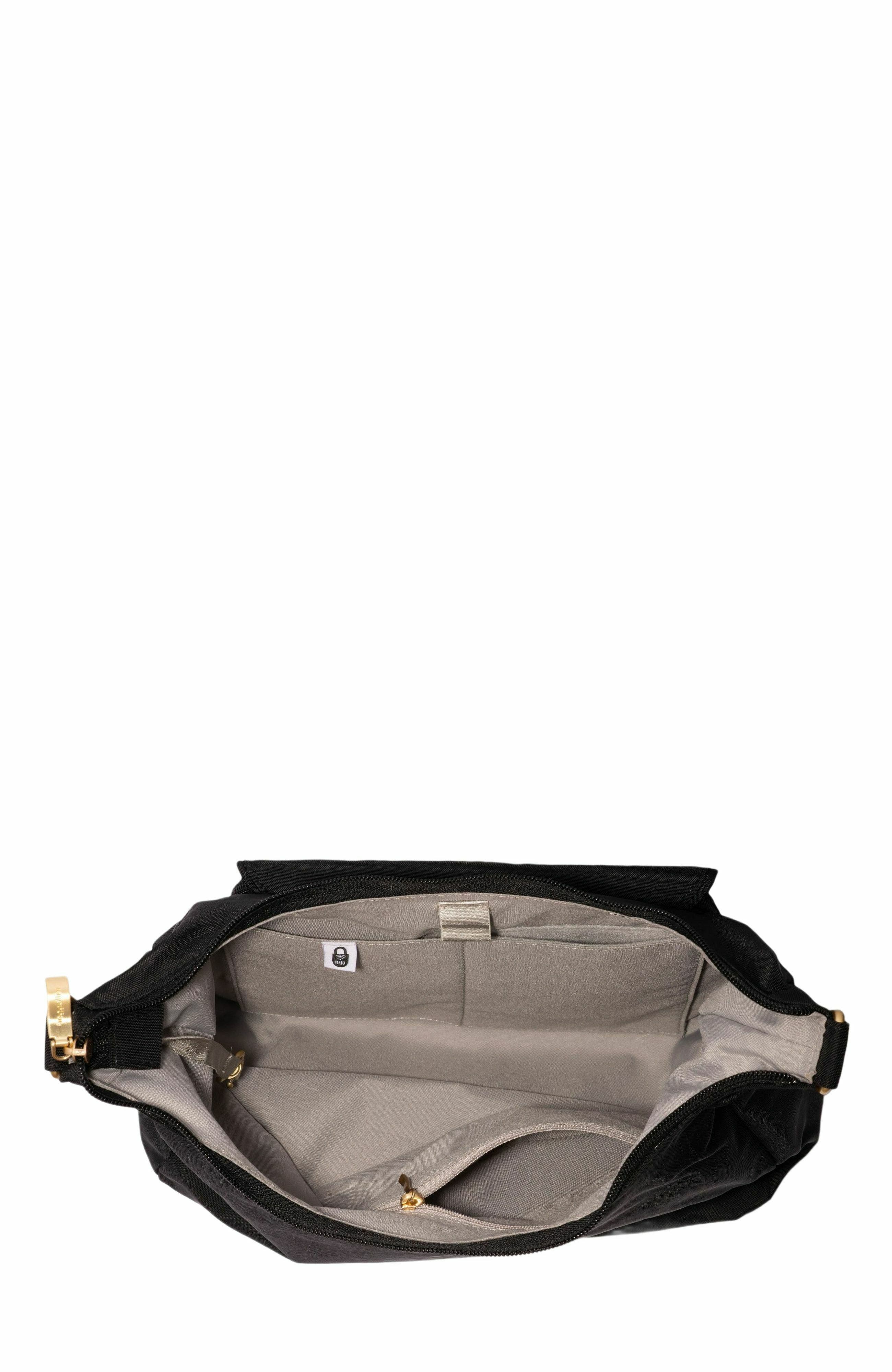 BAGGALLINI Coastal Flip Lock Half Moon Bag, Alternate, color, Black With Gold Hardware