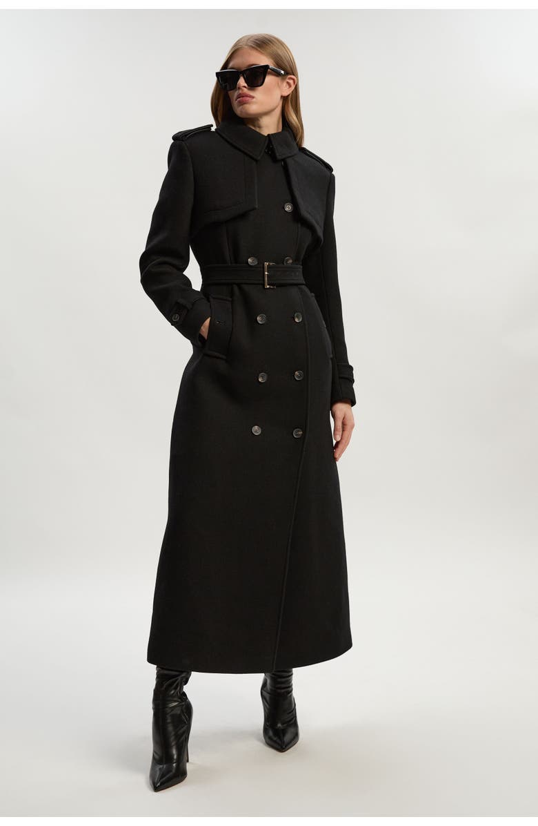 Karen Millen Wool Mix Belted Trench Maxi Coat, Main, color, Black