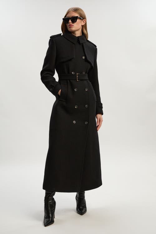 Karen Millen Wool Mix Belted Trench Maxi Coat In Black