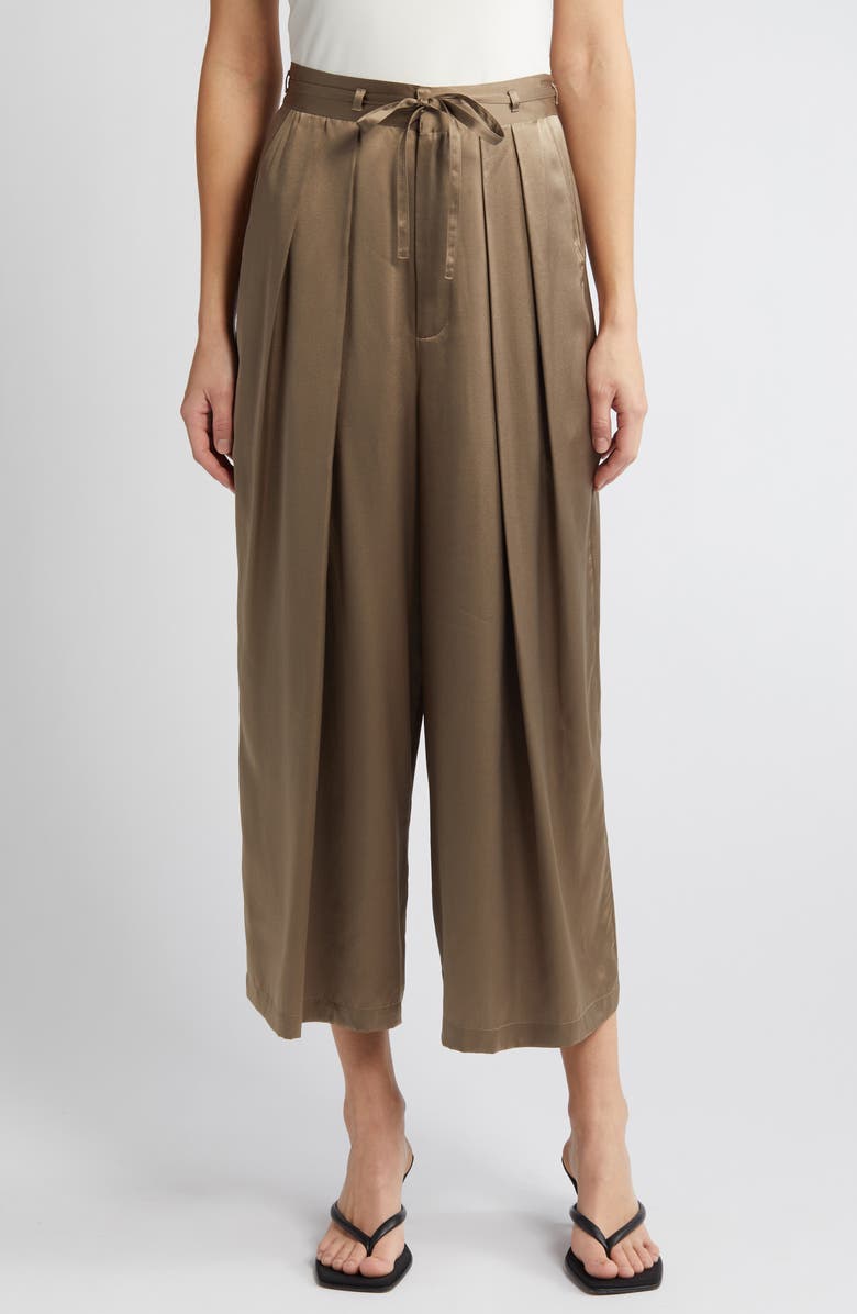 FRAME Pleated Silk Ankle wide Leg Pants, Main, color,