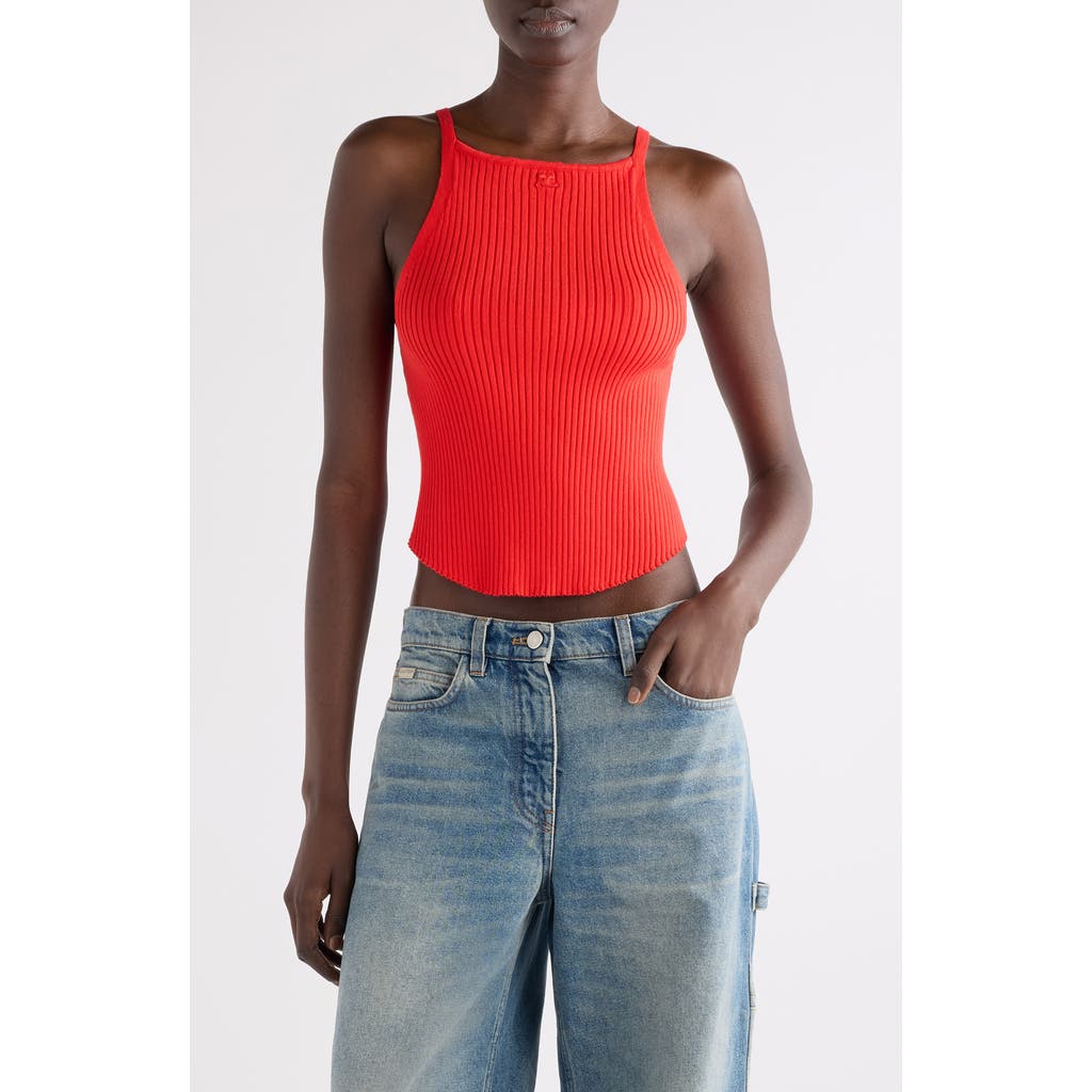 Courrèges Circle Logo Ribbed-knit Tank Top In Red