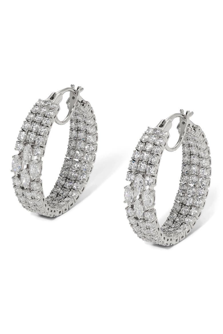 Layered Cubic Zirconia Hoop Earrings, Main, color, RHODIUM