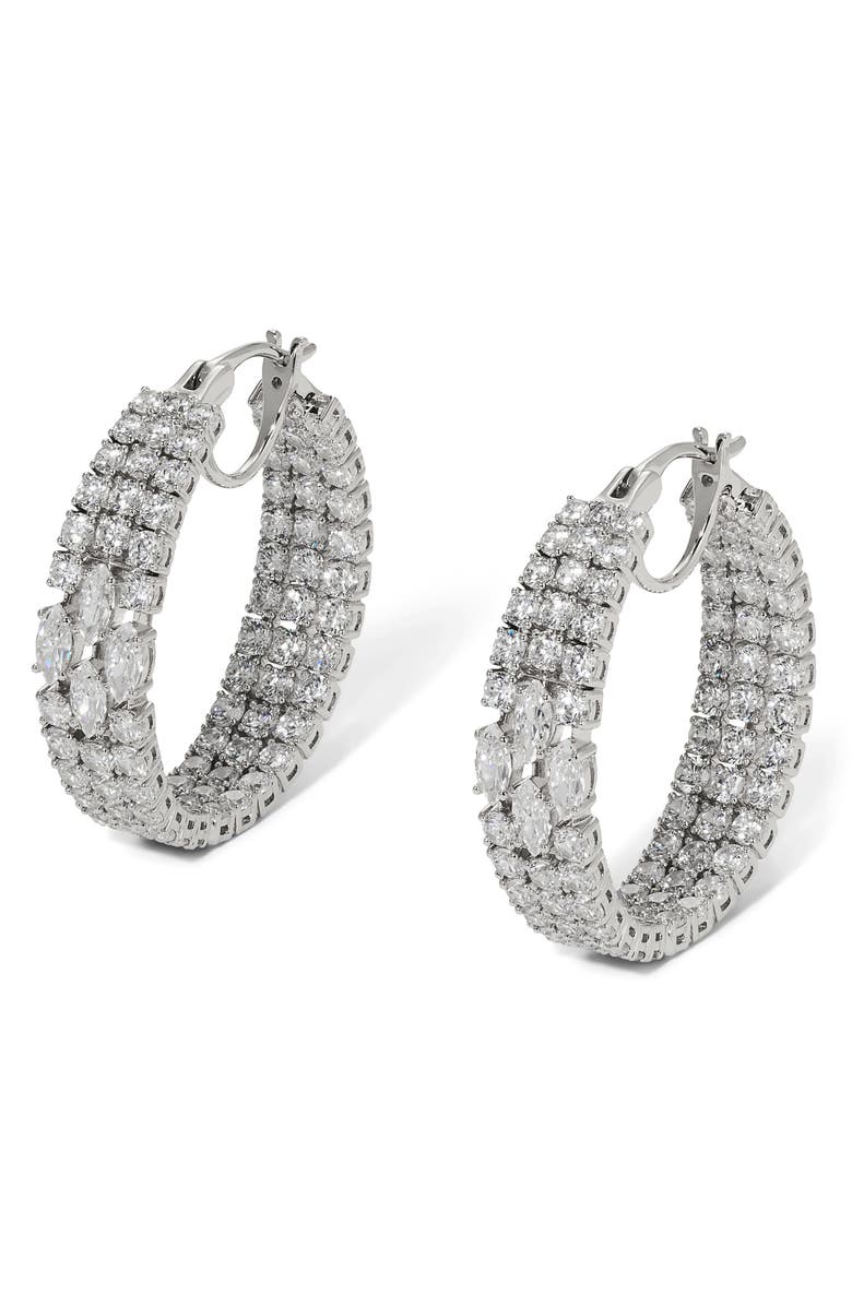 Nadri Layered Cubic Zirconia Hoop Earrings, Main, color, Rhodium