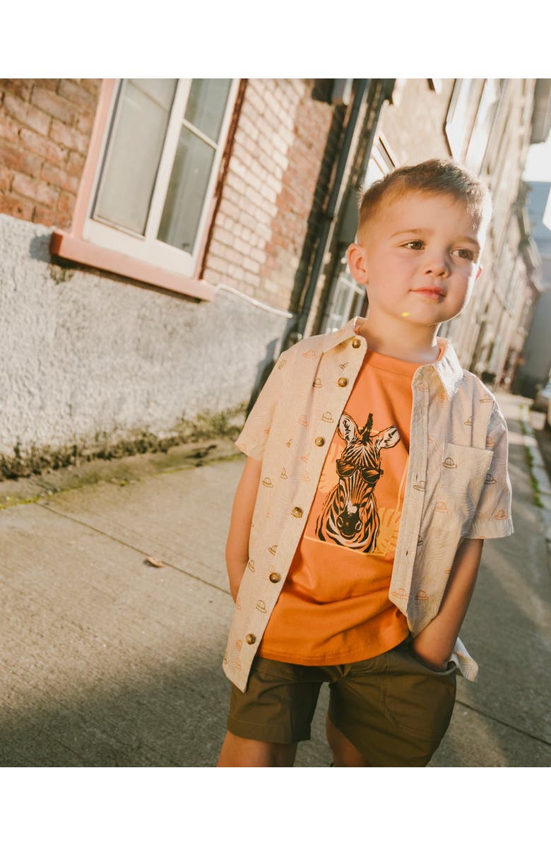 Deux par Deux Short Sleeve Safari Print Poplin Shirt, Alternate, color, Beige Safari Print