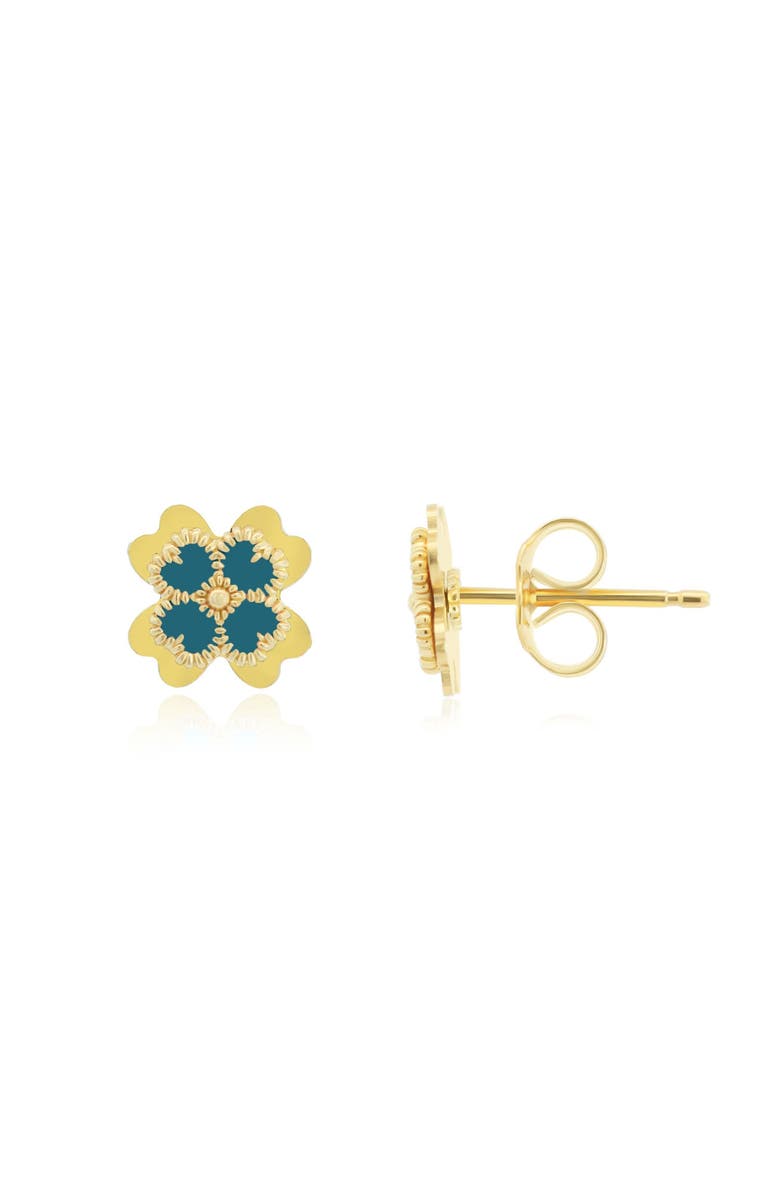The Lovery Fine Jewelry Ocean Blue Enamel Four Leaf Clover Stud Earrings, Main, color, Ocean Blue Enamel