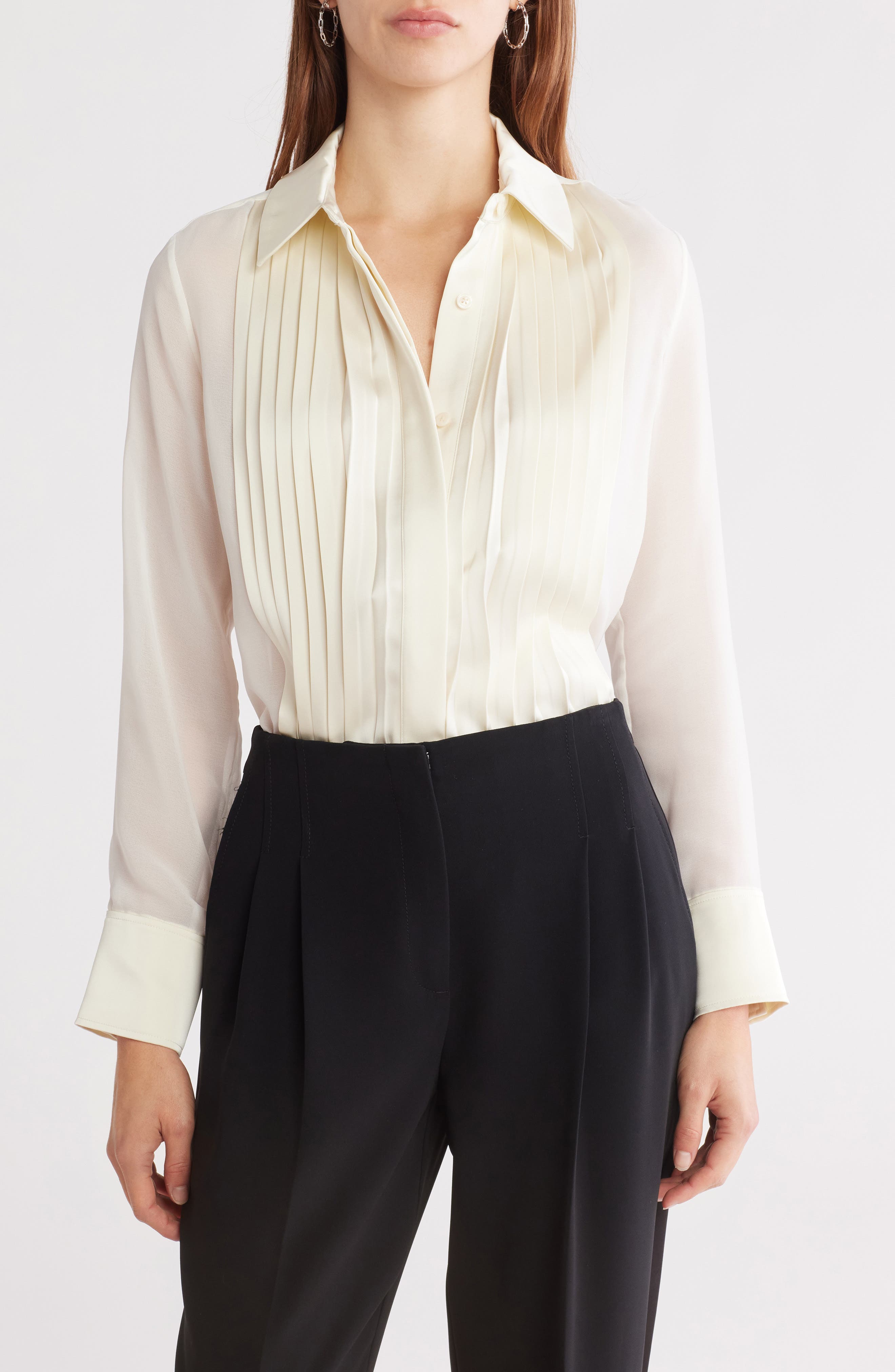 Simkhai Vinka Pleated Button-Up Shirt