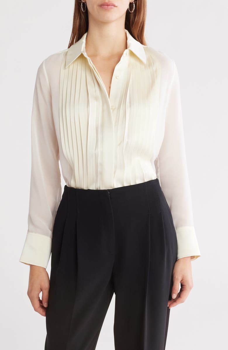 Simkhai Vinka Pleated Button-Up Shirt, Main, color, Ivory