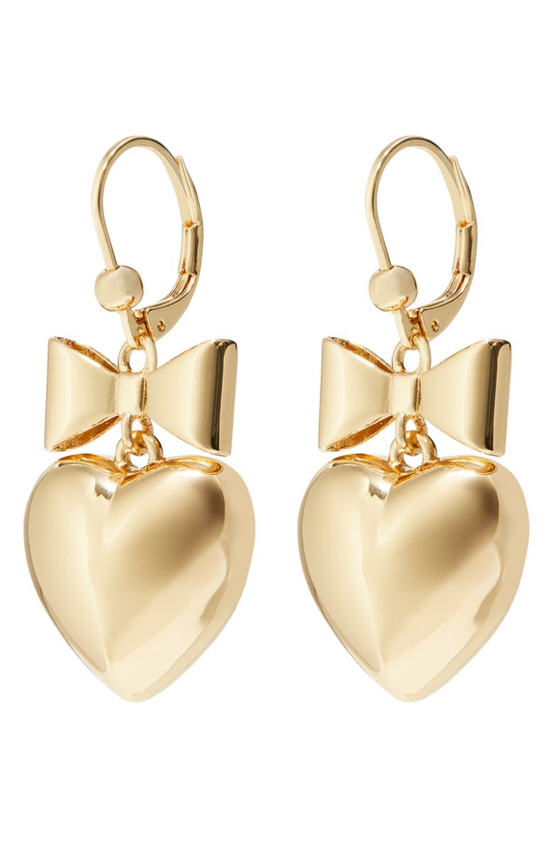 Tory Burch Heart & Bow Drop Earrings, Alternate, color, Tory Gold