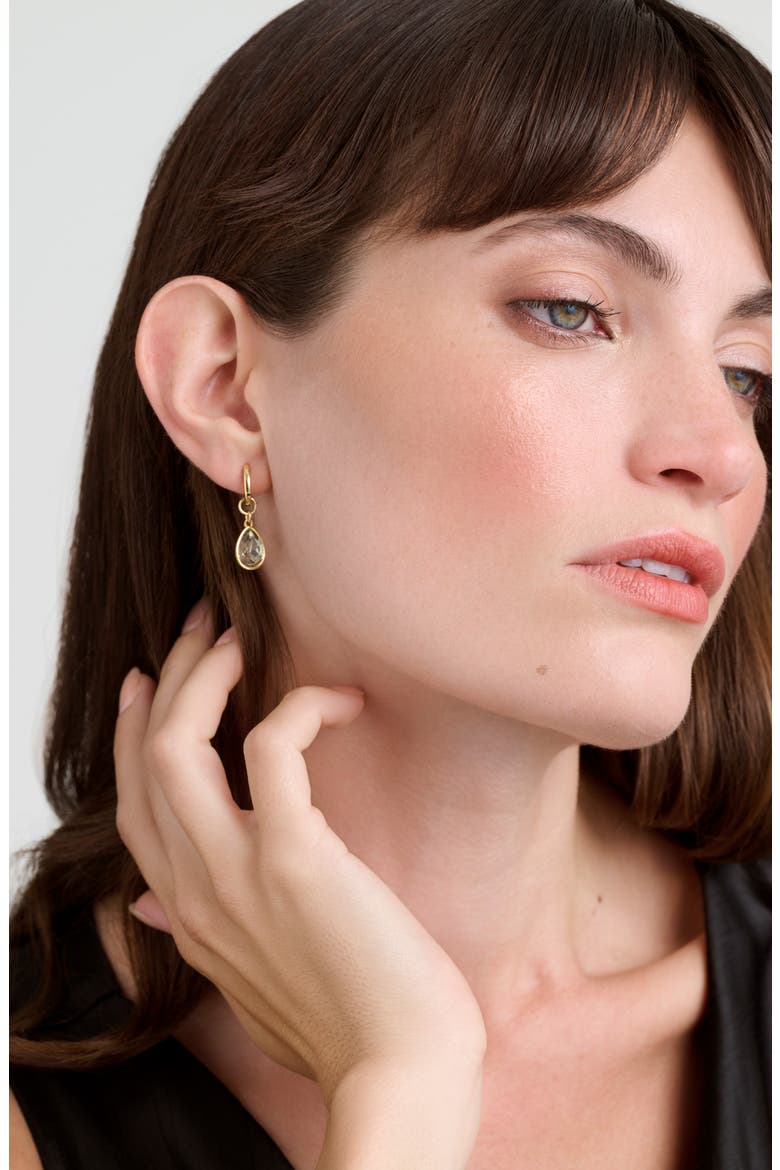 Divine Crystal Drop Huggie Hoop Earrings, Alternate, color, GOLD TONE/ BLACK CRYSTAL