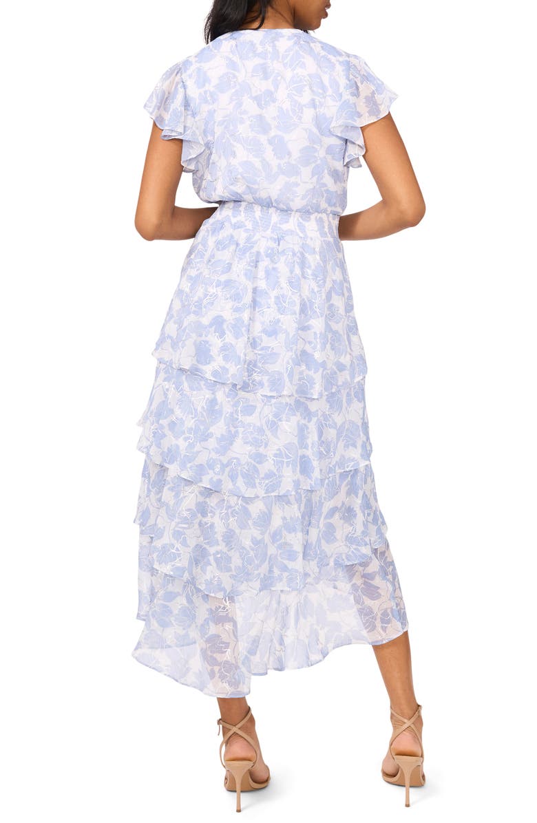 Halogen<sup>®</sup> Metallic Floral Flutter Sleeve Maxi Dress, Alternate, color, Rainwashed