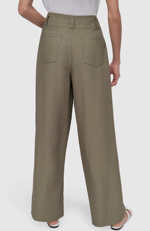 Dkny Crinkle High Waist Wide Leg Pants In Utility Green