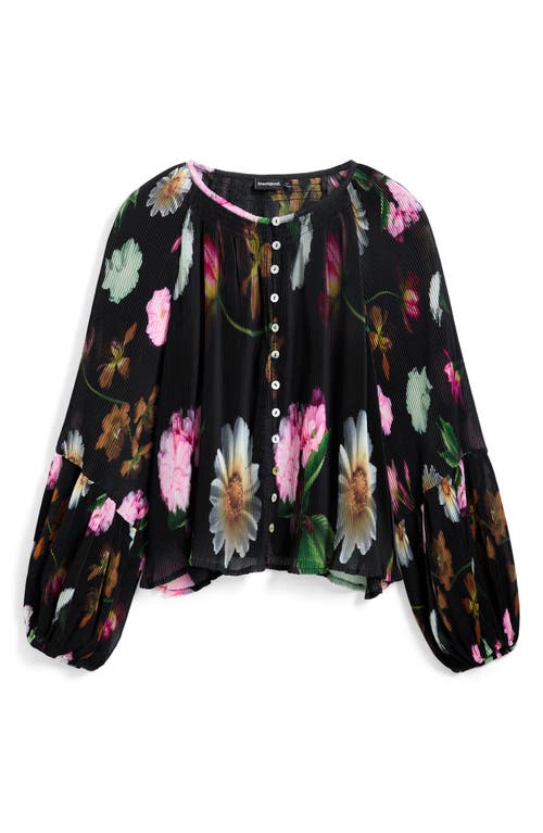 Desigual Floral Flowly Button Blouse In Black W/flowers In Black