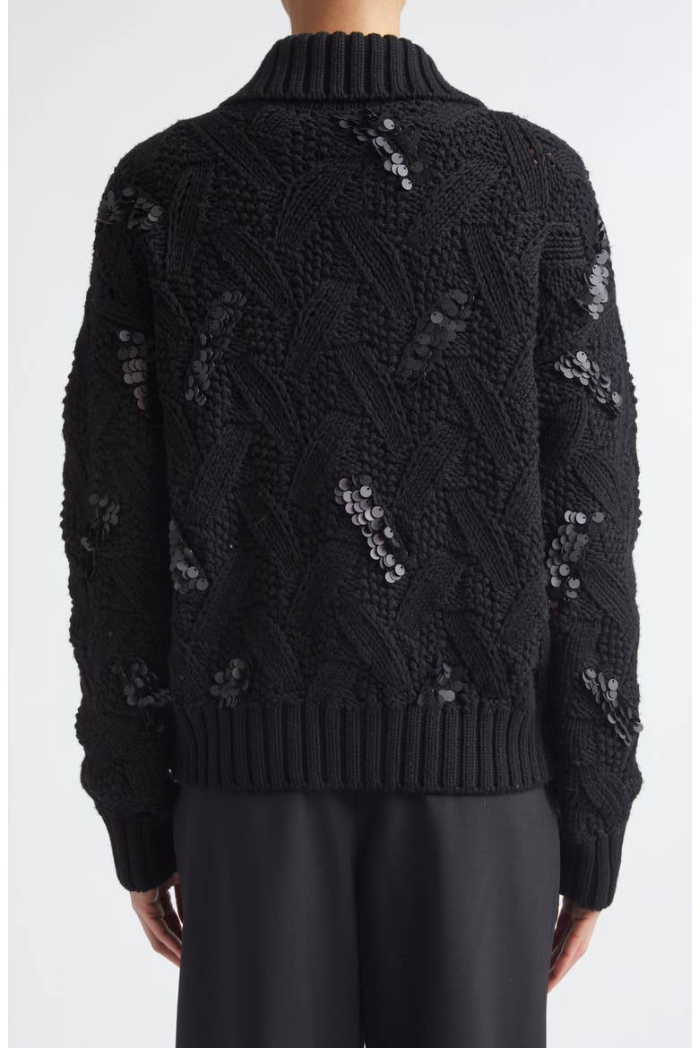 Sequin Embellished Cable Stitch Wool Zip Cardigan, Alternate, color, 22 BLACK