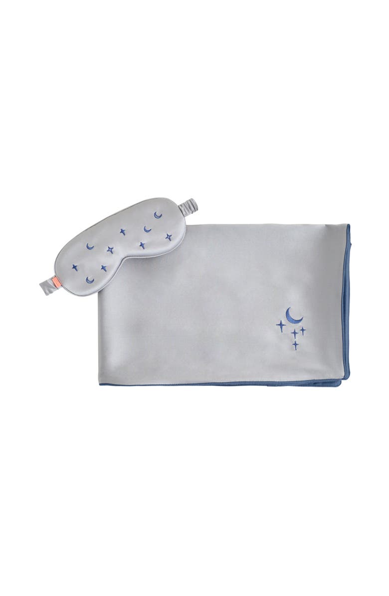 Lost Pattern "Frida" 2 Piece Silk Gift Set Silk Pillowcase & Silk Sleep Eye Mask, Alternate, color, Silver