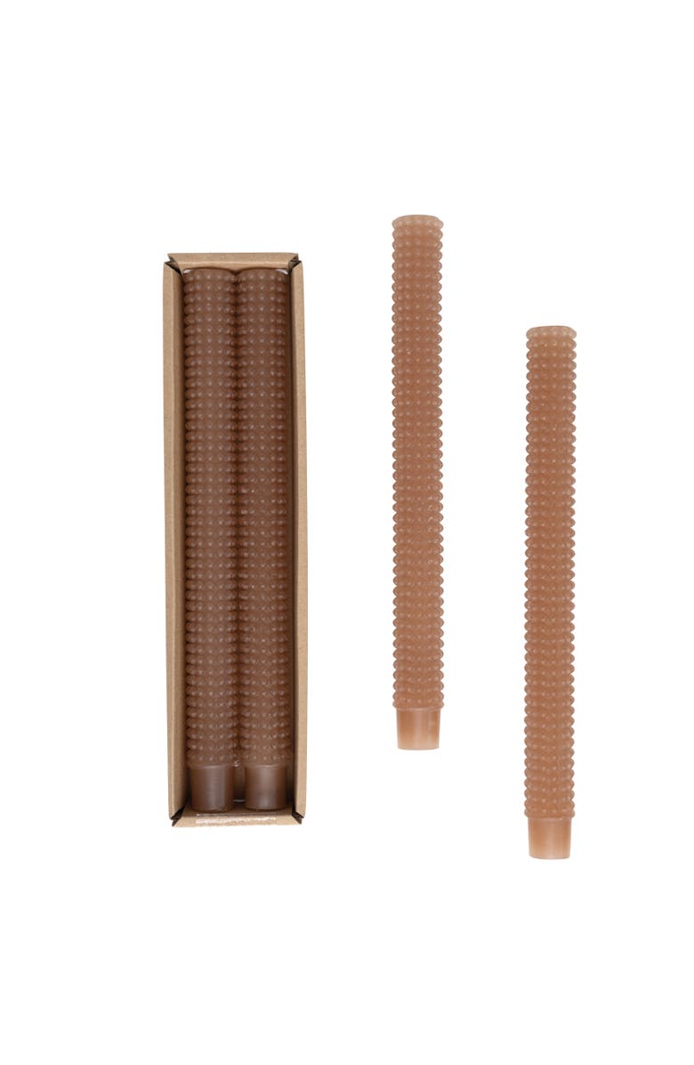 Storied Home Unscented Hobnail Taper Candles in Box, Set of 2, Cappuccino, Main, color, Brown