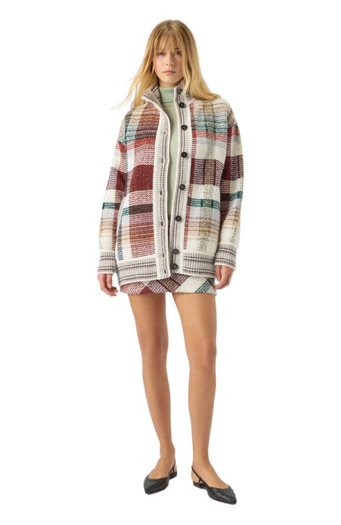 Oversized Buttoned Cardigan With Check Pattern