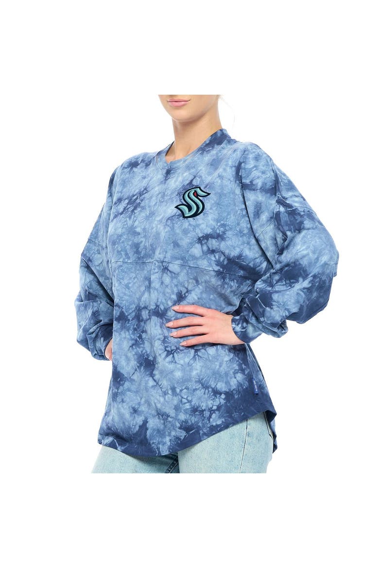 Women's Fanatics Branded Deep Sea Blue Seattle Kraken Crystal-Dye Long Sleeve T-Shirt, Alternate, color, Navy