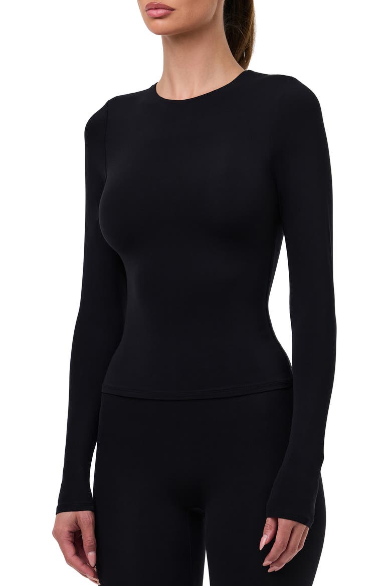 Long Sleeve Crewneck Top, Alternate, color, BLACK