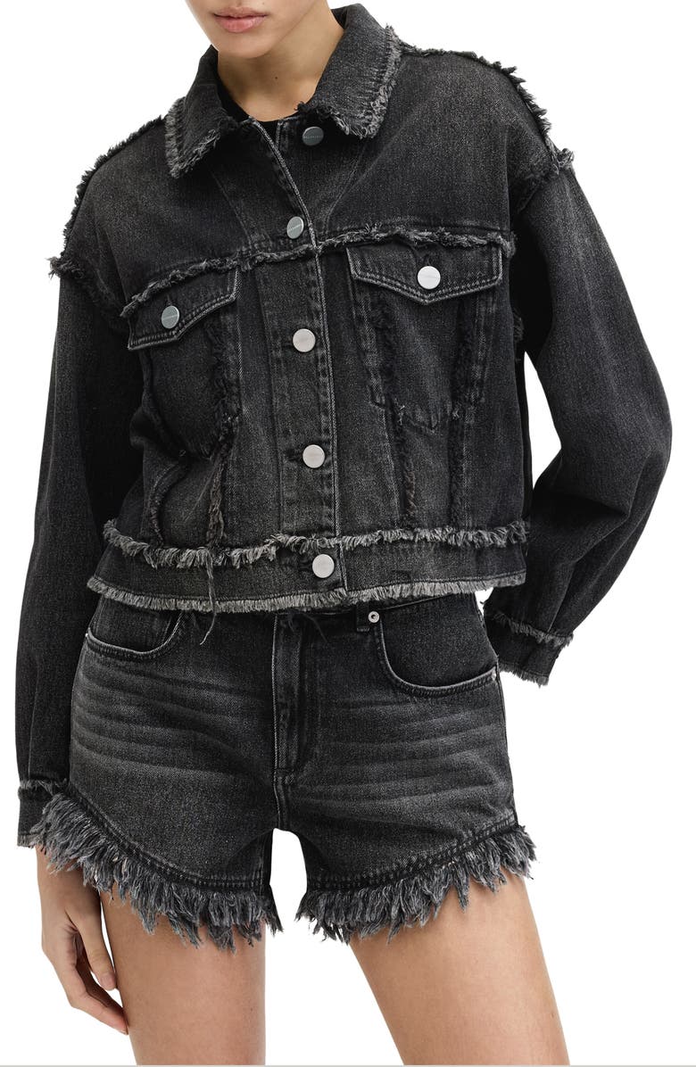 AllSaints Claude Frayed Denim Trucker Jacket, Main, color, 
