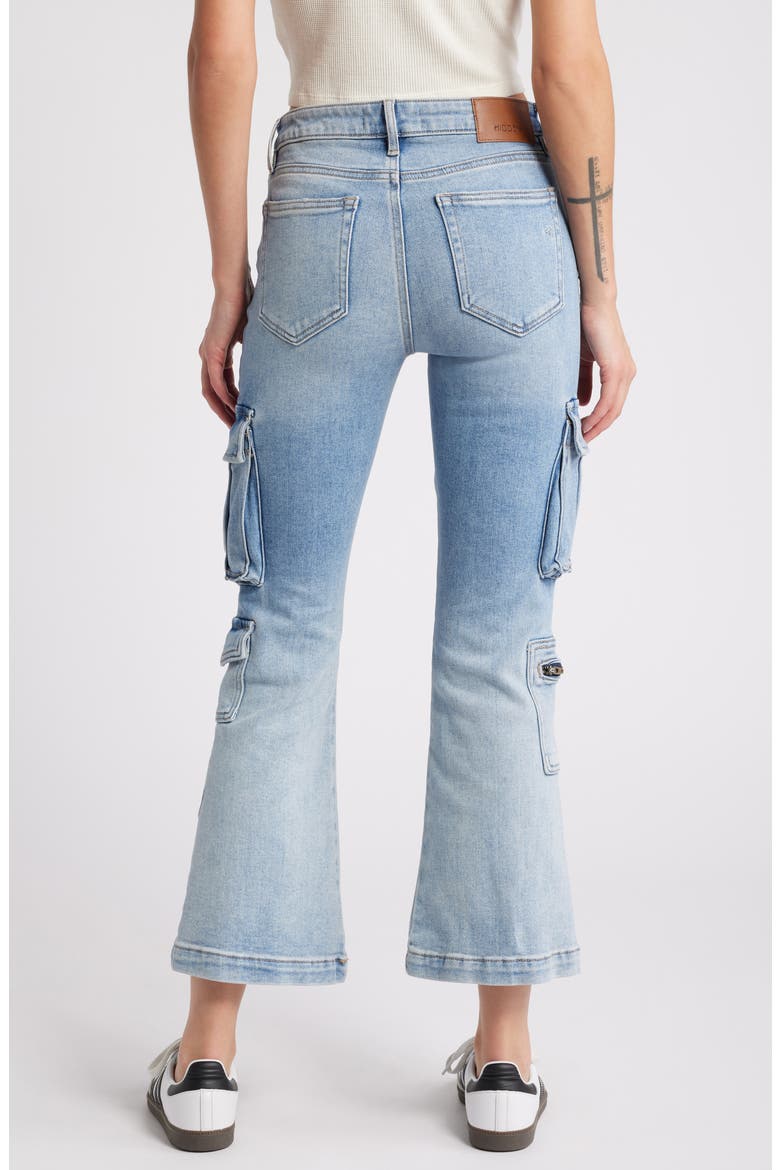 Crop Flare Cargo Jeans, Alternate, color, MEDIUM WASH