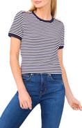 CeCe Stripe Epaulet Accent Cotton Baby Ringer Tee
