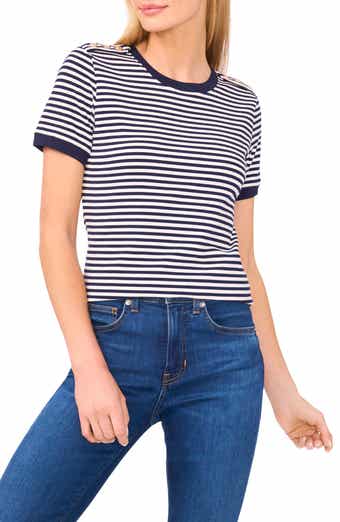 CeCe Stripe Epaulet Accent Cotton Baby Ringer Tee
