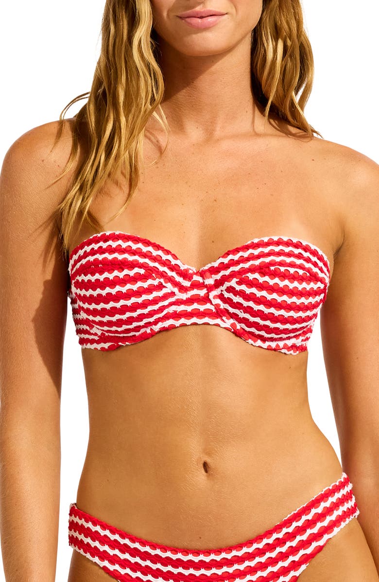 Seafolly Underwire Bustier Bikini Top, Alternate, color, Chilli Red/ White