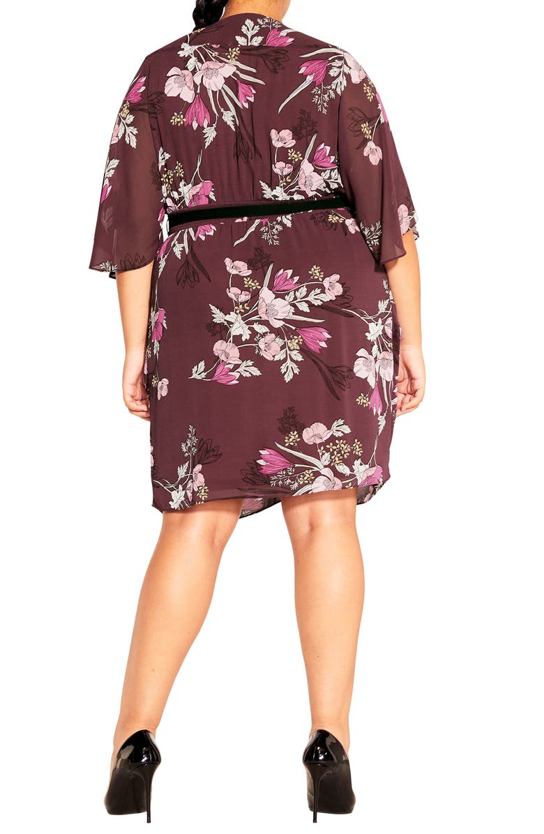 City Chic Lila Floral Print Faux Wrap Dress, Alternate, color, 