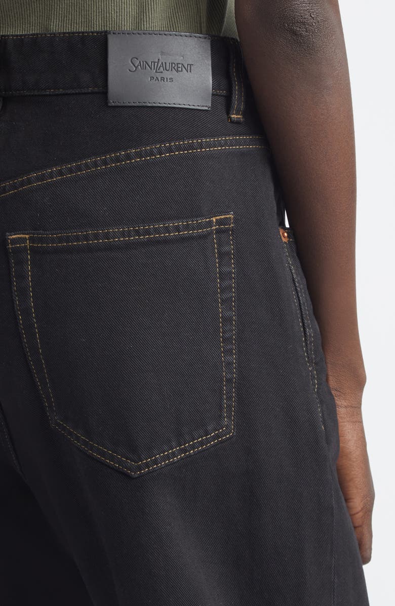 Saint Laurent High V-Waist Baggy Denim Wide Leg Jeans, Alternate, color, Deep Sea Black
