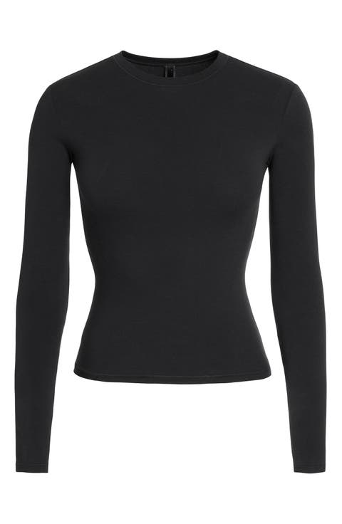 Stretch Cotton Jersey Long Sleeve T-Shirt (Regular & Plus)