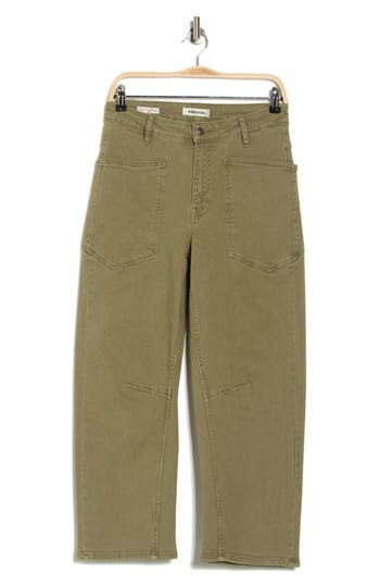 Vigoss Horseshoe High Waist Crop Barrel Jeans In Green