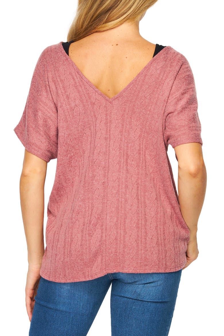 Double V-Neck Knit Top, Alternate, color, MULBERRY