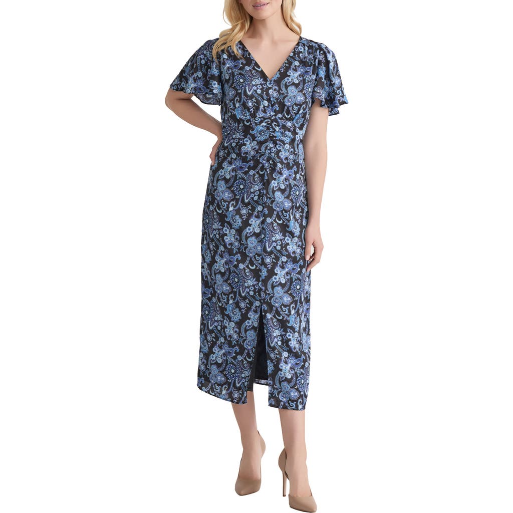 Jones New York Flutter Sleeve Midi Dress In Blue