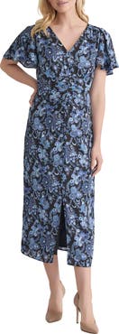 Jones New York Flutter Sleeve Midi Dress