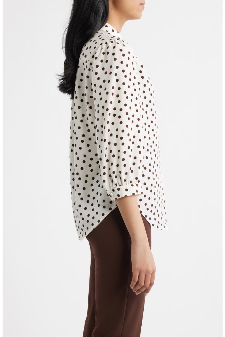 Polka Dot Split Neck Crêpe de Chine Top, Alternate, color, WHITE DOVE/ CHOCOLATE