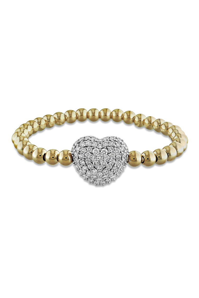 Diamond Heart Cluster Beaded Bangle 14k, Main, color, 14k Gold