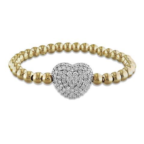 Diamond Heart Cluster Beaded Bangle 14k
