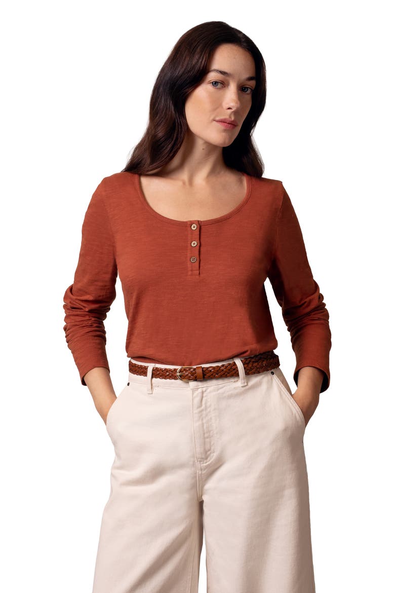Henley Long-Sleeved Scoop Neck Top, Main, color, Burnt Henna