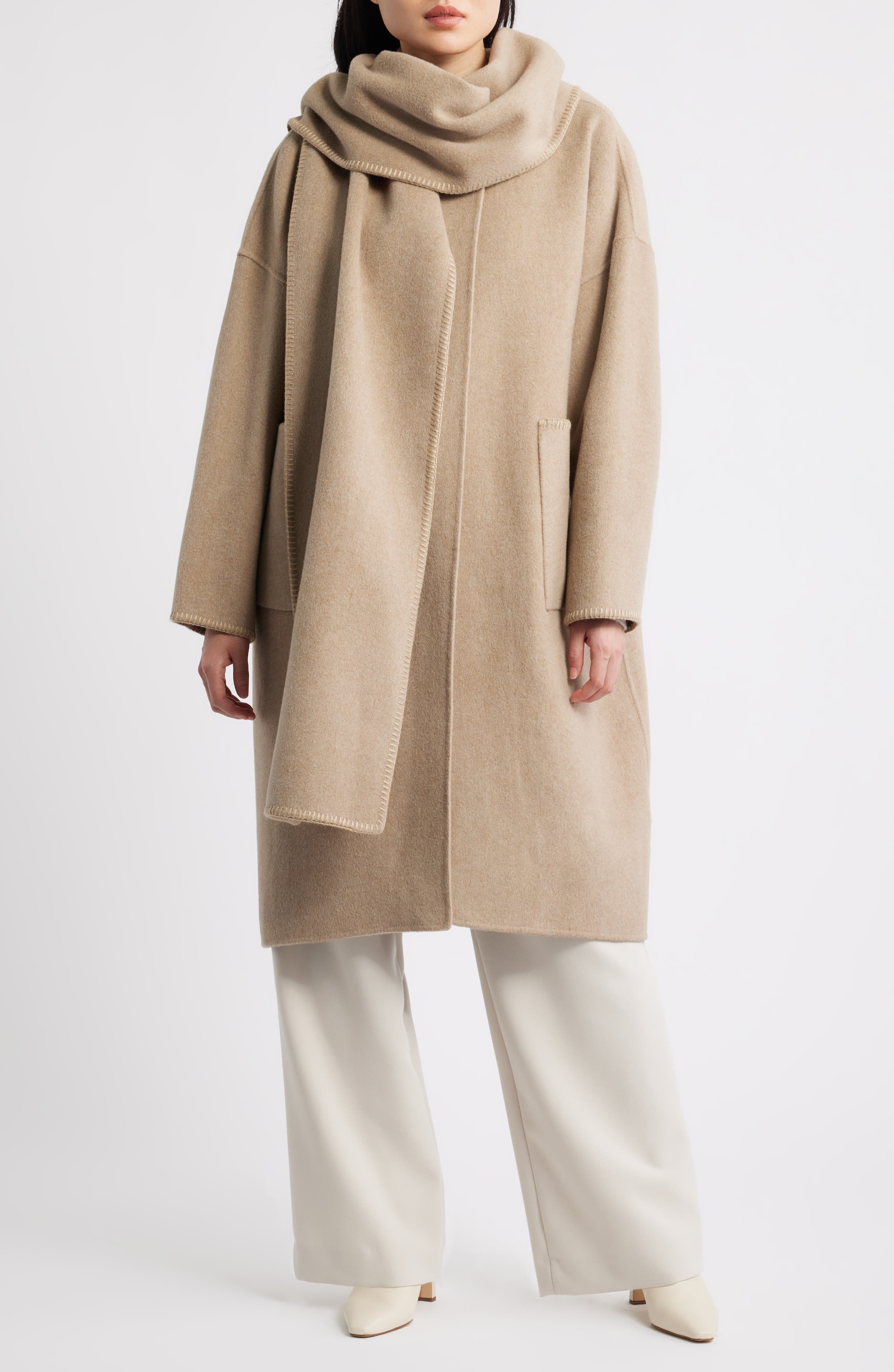 Chalet Wool Blend Double Face Coat with Scarf