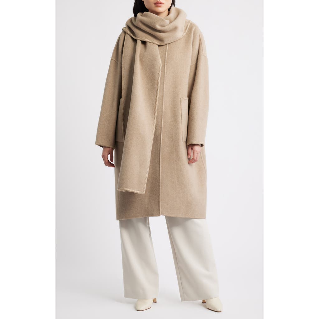 Hugo Boss Boss Chalet Wool Blend Double Face Coat With Scarf In Neutral