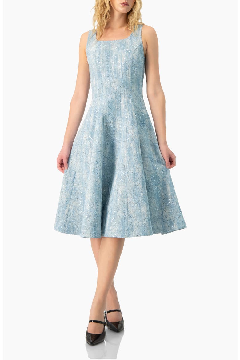 Square Neck Midi Denim Dress, Main, color, Blue