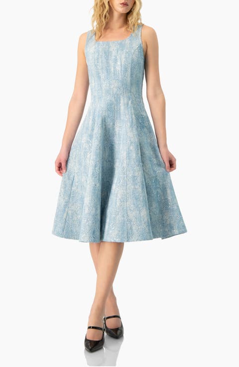 Square Neck Midi Denim Dress