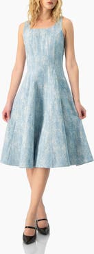 IVONNE Square Neck Midi Denim Dress